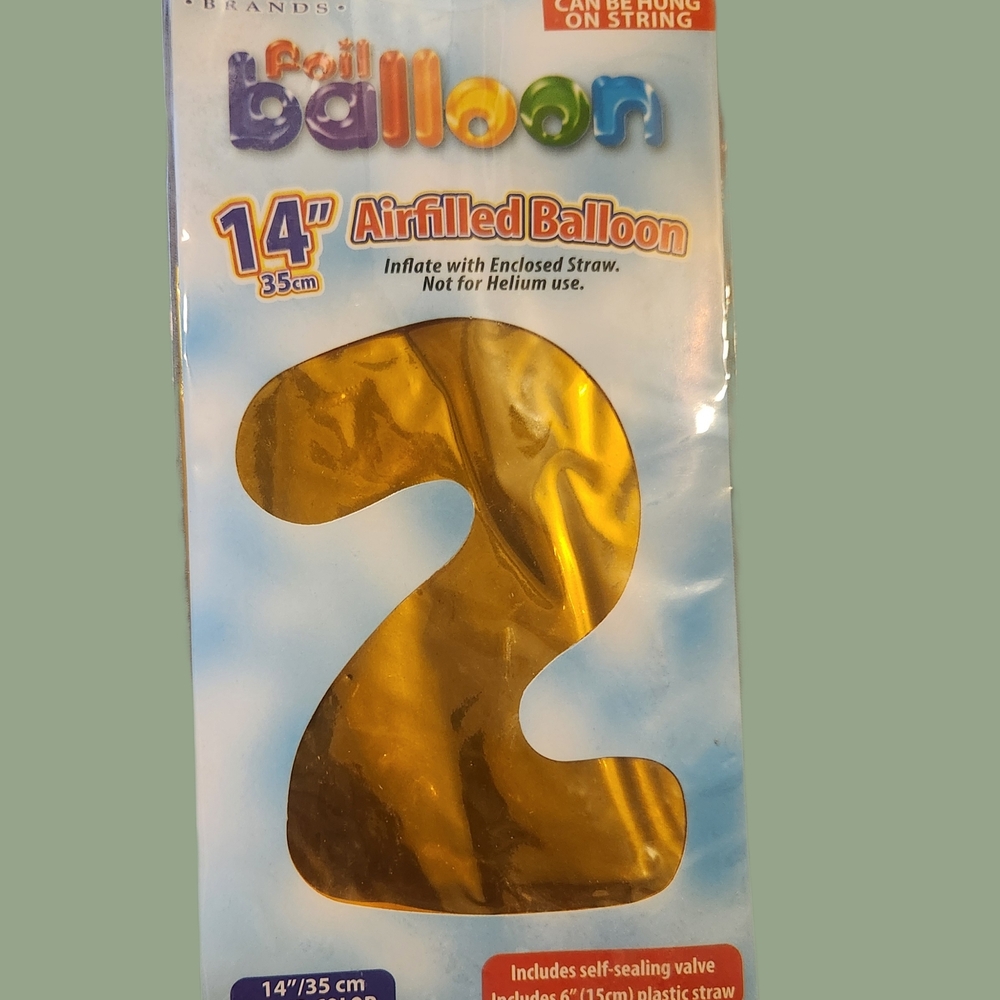 Gold Foil Number 2 Balloon | 14” Air-Filled | Party & Birthday Decoration